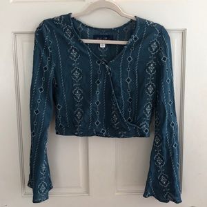 Francesca’s Blue Rain Teal Blue Long Sleeve Blouse